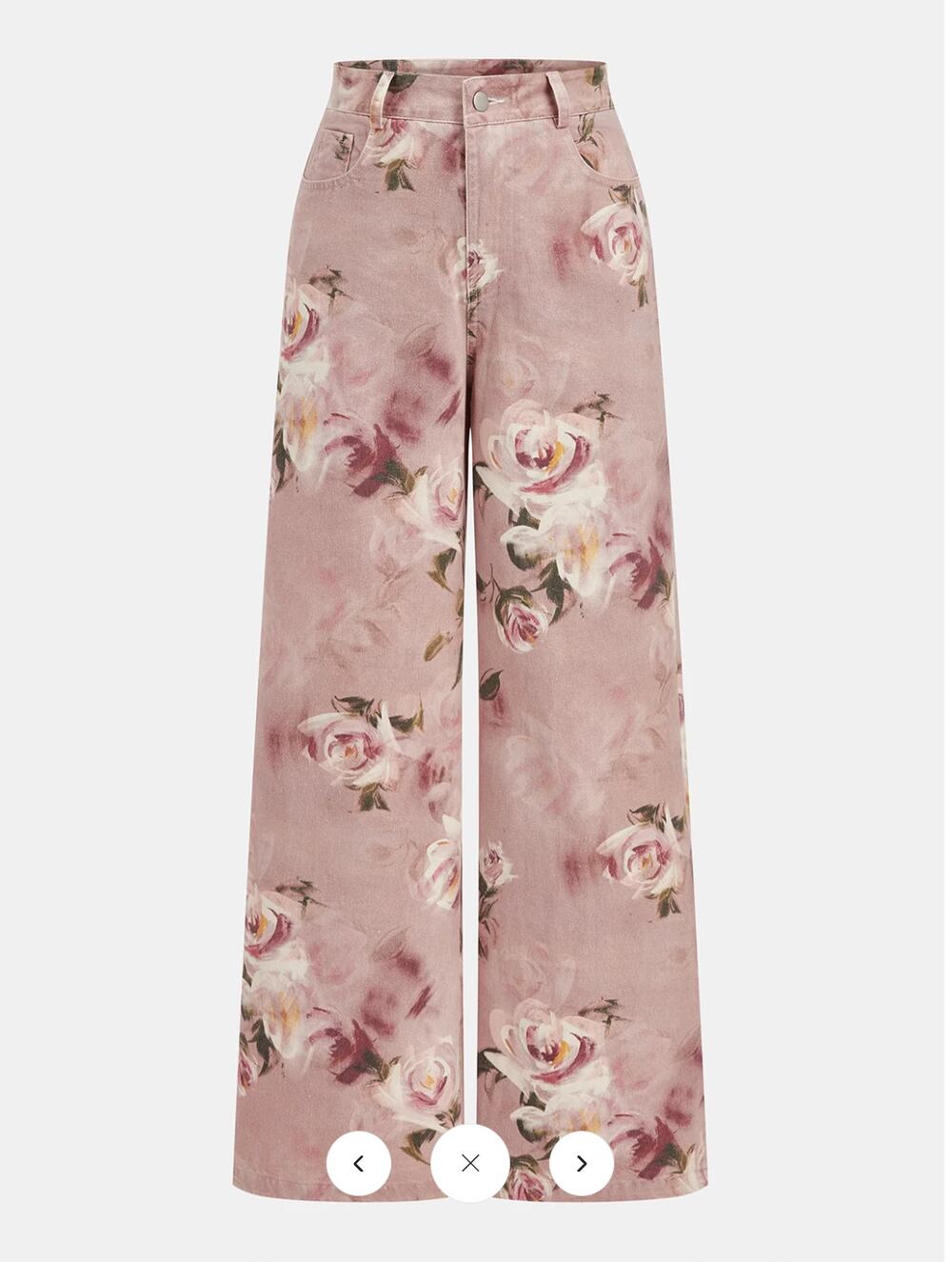 NWT Mid-Waist Rose Print Wide Leg Denim Pants Sz L